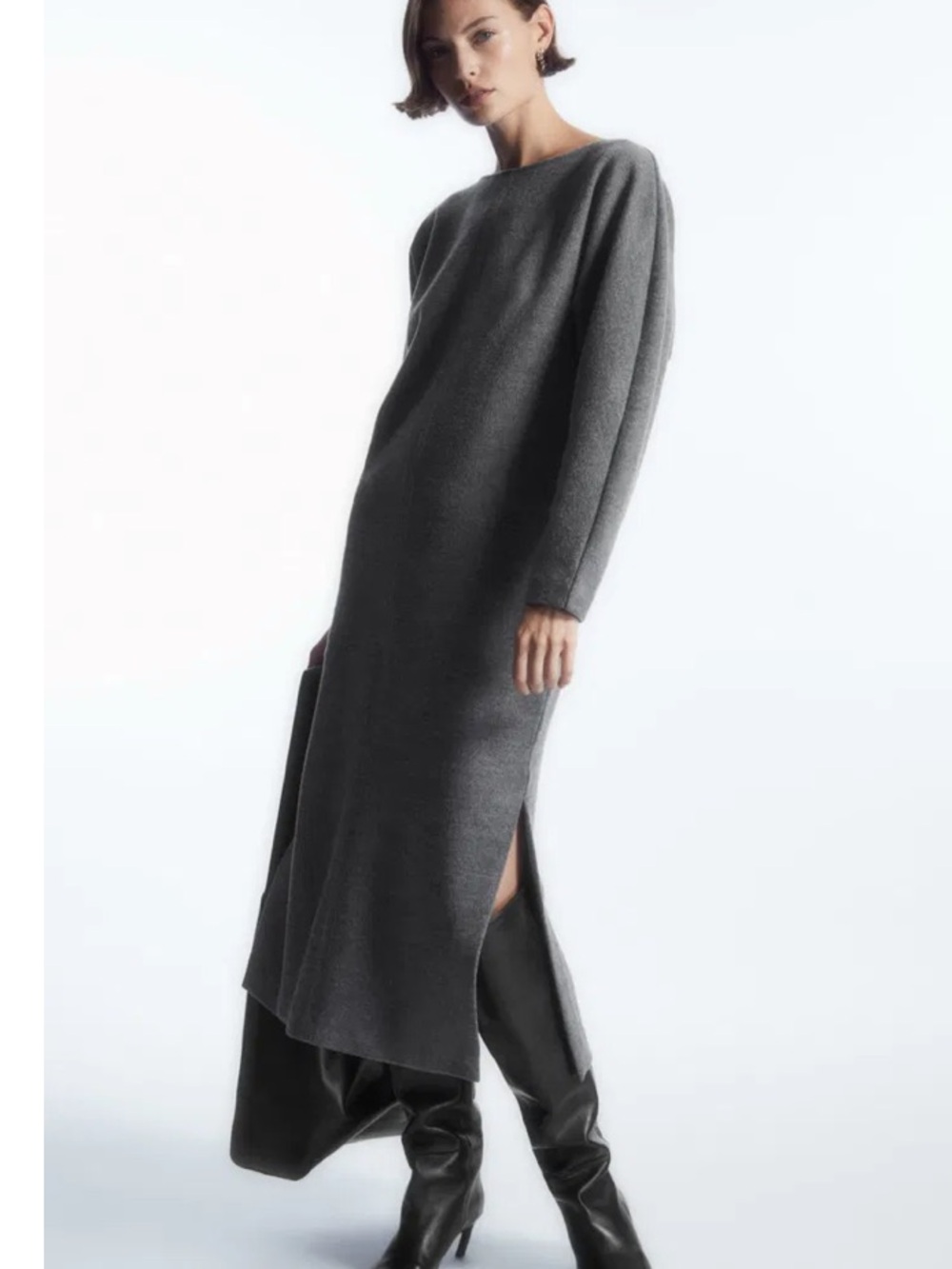 COS Grey Wool Knit Midi Dress with Side Slit - Picture 2 of 16